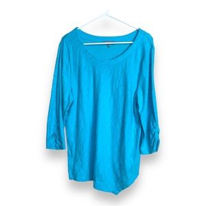 Habitat Clothes to Live In Womens Shirt XL Asymmetric Hem Blue Cotton Tee